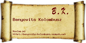 Benyovits Kolombusz névjegykártya